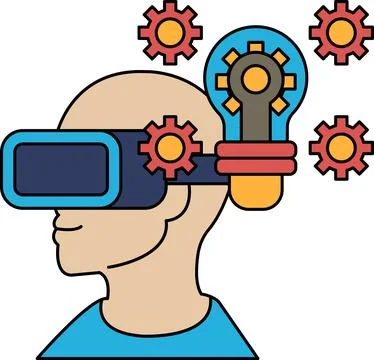 A man wearing a virtual reality headset with a light bulb on his head Stock Illustration