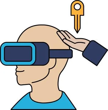 A man wearing a virtual reality headset is being touched by a hand Stock Illustration