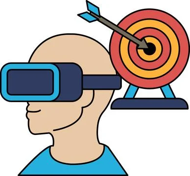 A man wearing a virtual reality headset is looking at a target Stock Illustration