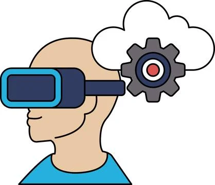 A man wearing a virtual reality headset is looking up at a cloud Stock Illustration