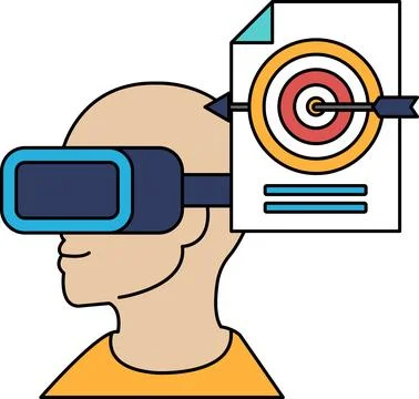 A man wearing a virtual reality headset is looking at a target Stock Illustration