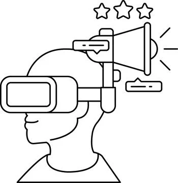 A man wearing a virtual reality headset with a large speaker on his head Stock Illustration