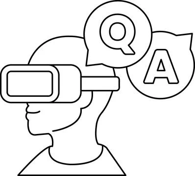 A man wearing a virtual reality headset with a question mark Stock Illustration