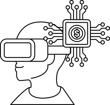 A man wearing a virtual reality headset with a dollar sign on his head Stock Illustration