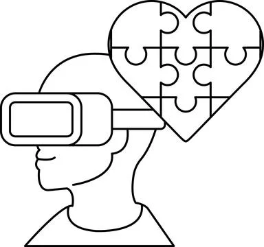 A man wearing a virtual reality headset is looking at a puzzle Stock Illustration