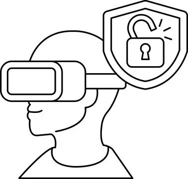 A man wearing a virtual reality headset with a keyhole on his head イラスト素材