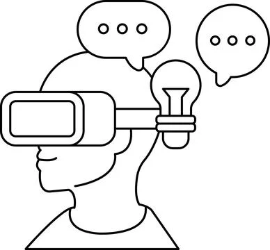 A man wearing a virtual reality headset with a light bulb on his head Stock Illustration