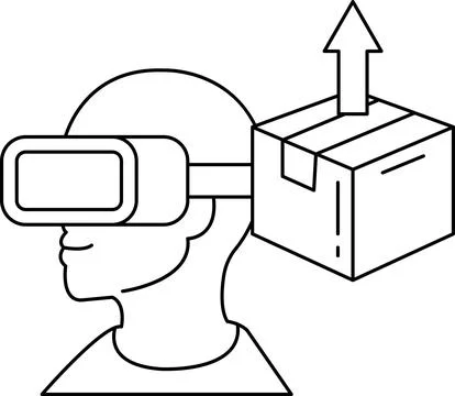 A man wearing a virtual reality headset is holding a box Stock Illustration