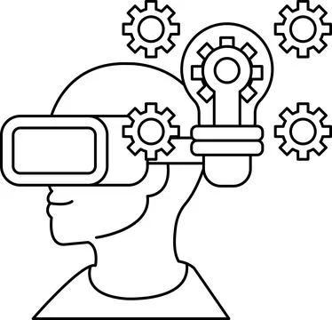 A man wearing a virtual reality headset with a light bulb on his head Stock Illustration
