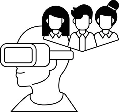 A man wearing a virtual reality headset is looking at a group of people Stock Illustration