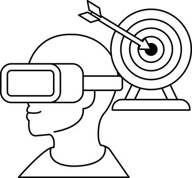 A man wearing a virtual reality headset is looking at a target Stock Illustration