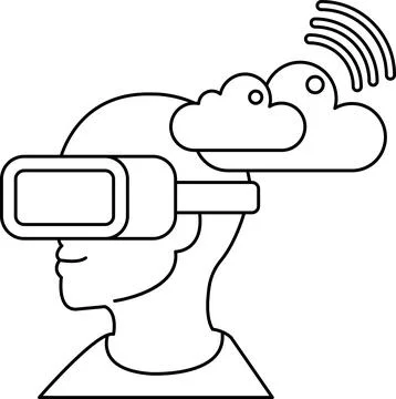 A man wearing a virtual reality headset with a cloud on his head Stock Illustration