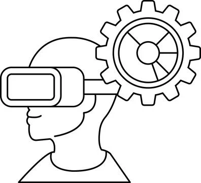A man wearing a virtual reality headset is wearing a shirt with a gear on it Stock Illustration