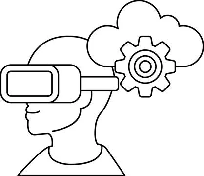 A man wearing a virtual reality headset is looking up at a cloud Stock Illustration