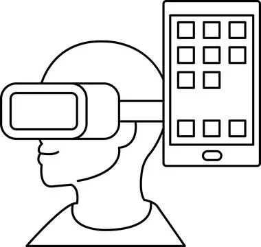 A man wearing a virtual reality headset is holding a cell phone Stock Illustration