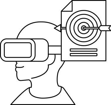 A man wearing a virtual reality headset is looking at a target Stock Illustration
