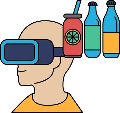 A man wearing a virtual reality headset with a bottle of lemonade Stock Illustration
