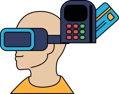 A man wearing a virtual reality headset with a cell phone Stock Illustration