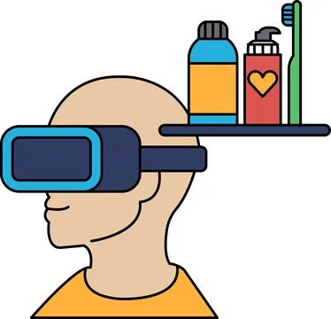 A man wearing a virtual reality headset with a bottle of toothpaste Stock Illustration