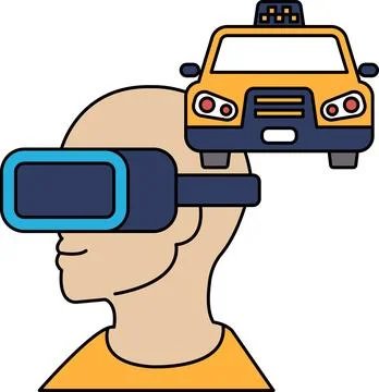A man wearing a virtual reality headset is looking at a car Stock Illustration