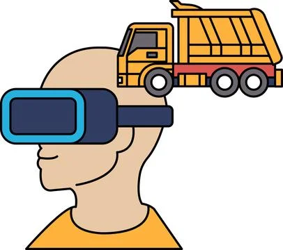 A man wearing a virtual reality headset is looking at a truck Stock Illustration