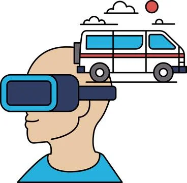 A man wearing a virtual reality headset is looking at a car Stock Illustration