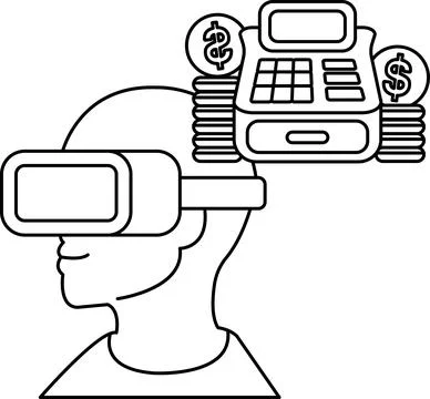 A man wearing a virtual reality headset is looking at a calculator Stock Illustration