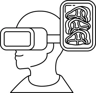 A man wearing a virtual reality headset is looking at a plate of meat Stock Illustration