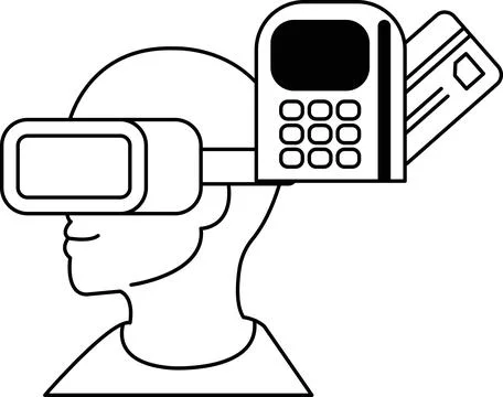 A man wearing a virtual reality headset with a cell phone Stock Illustration