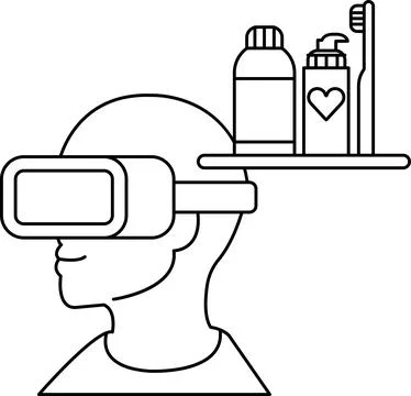 A man wearing a virtual reality headset with a bottle of toothpaste Illustrazione stock