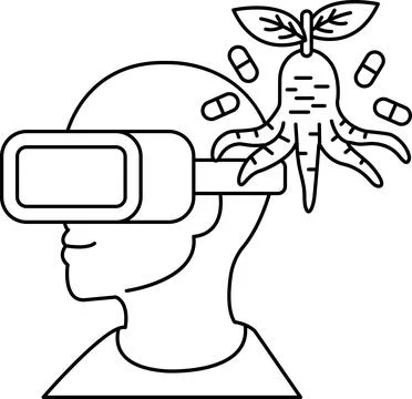 A man wearing a virtual reality headset with a plant on his head Stock Illustration