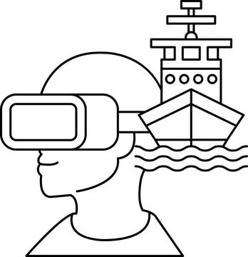 A man wearing a virtual reality headset is looking at a boat Stock Illustration