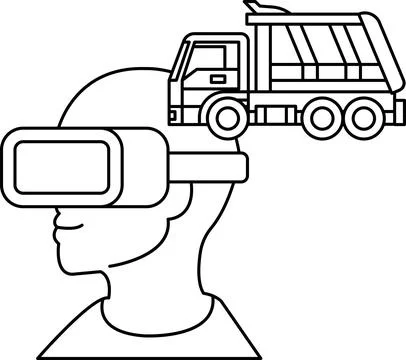 A man wearing a virtual reality headset is looking at a truck Stock Illustration