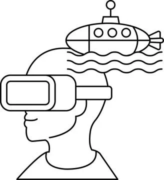 A man wearing a virtual reality headset is looking at a submarine Stock Illustration