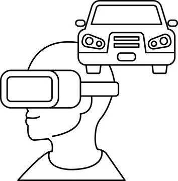 A man wearing a virtual reality headset is looking at a car Stock Illustration