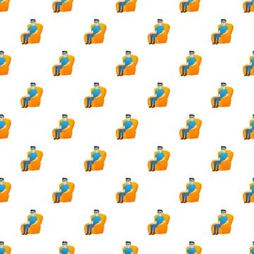 Man wearing virtual reality headset sitting in armchair seamless pattern Stock Illustration