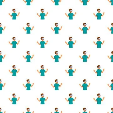 Man wearing virtual reality headset seamless pattern Stock Illustration