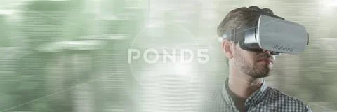 Man wearing virtual reality headset glasses with motion effects transition Stock Photos