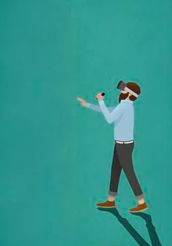 Man wearing virtual reality simulator Stock Illustration