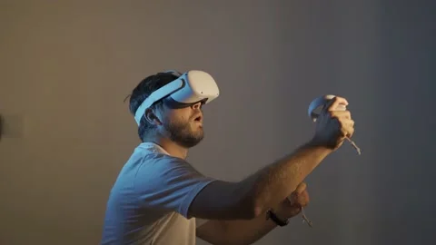 Man wearing Virtual Reality VR Headset Stock Footage 156659780