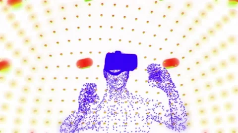 Man Wearing VR Glasses in Digital Cyber World Animation. Virtual  Reality. Stock Footage 223089071
