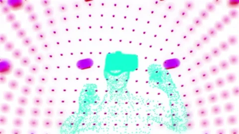Man Wearing VR Glasses in Digital Cyber World Animation. Virtual  Reality. Stock Footage 223089076