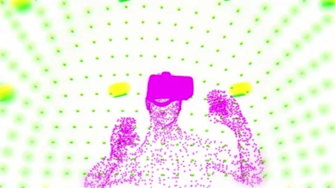 Man Wearing VR Glasses in Digital Cyber World Animation. Virtual  Reality. Stock Footage 223089084