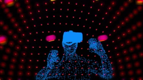 Man Wearing VR Glasses in Digital Cyber World Animation. Virtual  Reality. Stock Footage 223089094