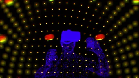 Man Wearing VR Glasses in Digital Cyber World Animation. Virtual  Reality. Stock Footage 223089095