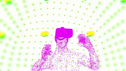 Man Wearing VR Glasses in Digital Cyber World Animation. Virtual  Reality. Stock Footage 223089096