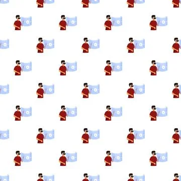 Man wearing vr glasses interacting with virtual interface seamless pattern Stock Illustration