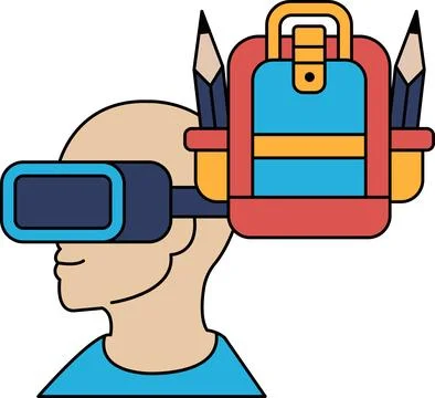 A man wearing a VR headset with a backpack on his head Stock Illustration