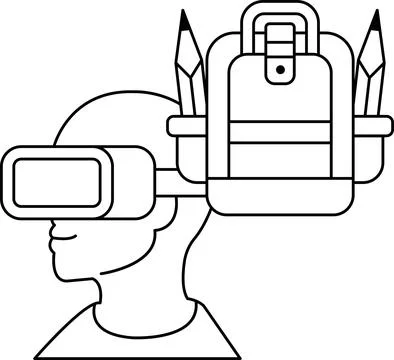 A man wearing a VR headset with a backpack on his head Stock Illustration
