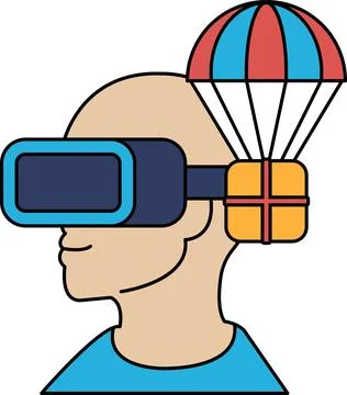 A man wearing a VR headset with a box on his head Stock Illustration